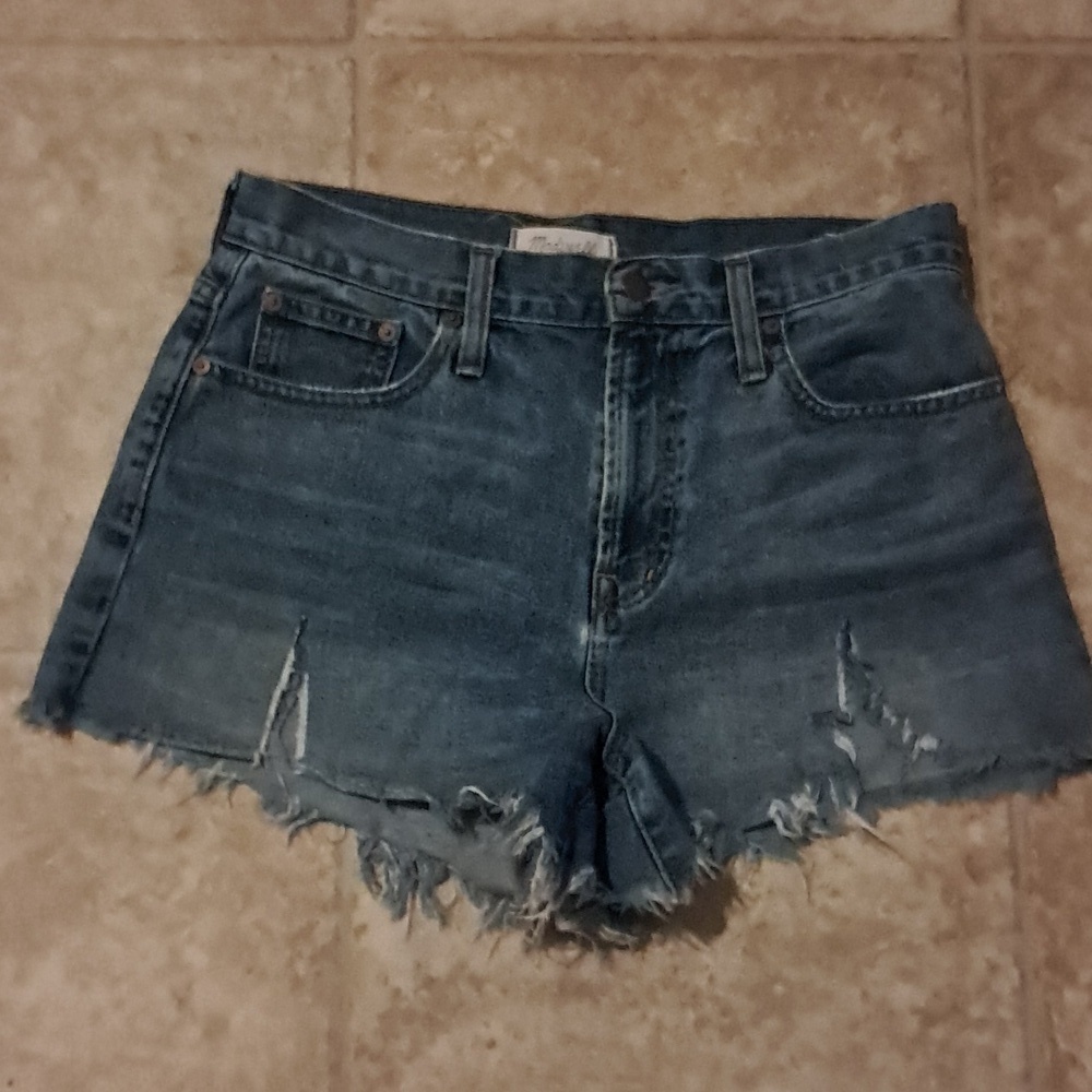 Madewell The Perfect Mid Wash Distress Raw Hem Denim Jean Shorts Size 26 Summer